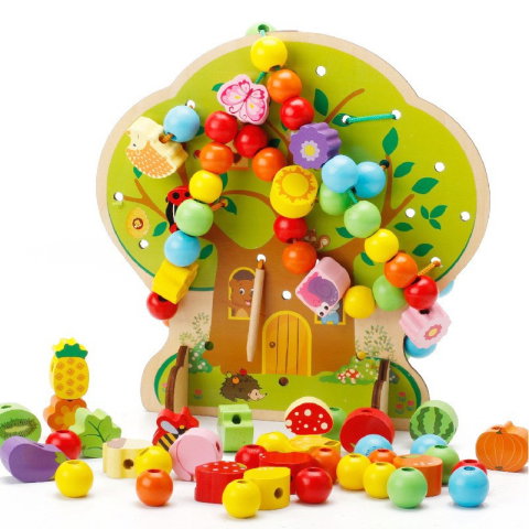 Import - Jucarie Educativa Montessori 2 in 1 din Lemn, Flippy, Model Pomul cu Fructe, 102 piese, Dezvoltare Motricitate Fina, Copii 3+ ani, 21.5 x 21.4 x 5 cm, Multicolor