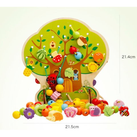 Import - Jucarie Educativa Montessori 2 in 1 din Lemn, Flippy, Model Pomul cu Fructe, 102 piese, Dezvoltare Motricitate Fina, Copii 3+ ani, 21.5 x 21.4 x 5 cm, Multicolor