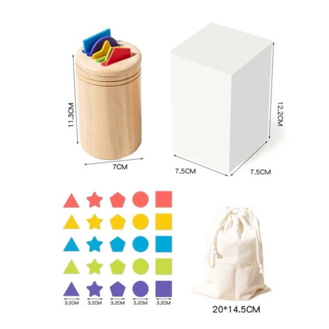 Import - Jucarie Educativa Montessori din Lemn, 28 Piese, Flippy, Sortator cu Forme Geometrice, Joc de Motricitate Fina pentru Copii, Varsta 2+ ani, Saculet Depozitare, 11.3 x 7 cm, Multicolor
