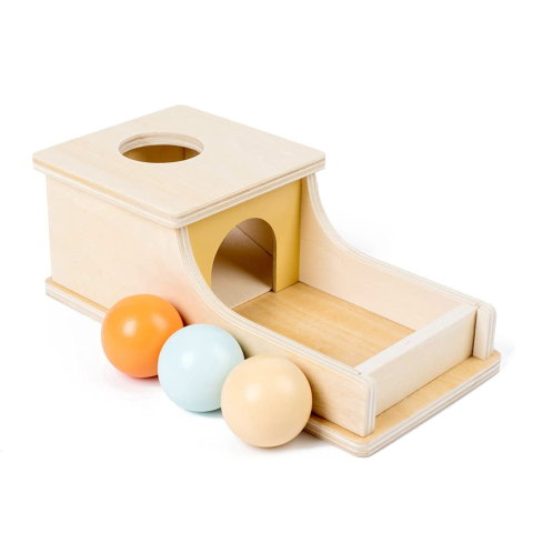 Import - Jucarie Educativa Montessori din Lemn, Flippy, Model Pista cu Bile si Tunel, 4 piese, Joc pentru Motricitate si Coordonare, Copii 12+ luni, 24 x 12 x 8.5 cm, Multicolor