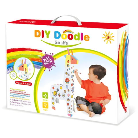 TeoMarket - Jucarie Educativa pentru Copii, Flippy, Model Girafa 3D, Set de Asamblat si Colorat din Carton, Puzzle 3D Educativ, 31 x 7.5 x 54 cm, 3+ ani, Alb Multicolor