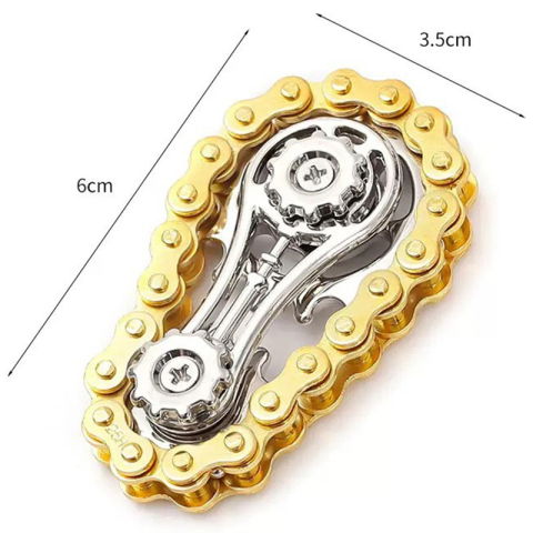 Jucarii Senzoriale, Fidget Toys - Jucarie Fidget Spinner Premium Anti Stres, Flippy, Giroscop din Aliaj, Jucarie din Metal de decompresie, forma Lant de Angrenaj de Bicicleta, 6 x 3.5 cm, Auriu