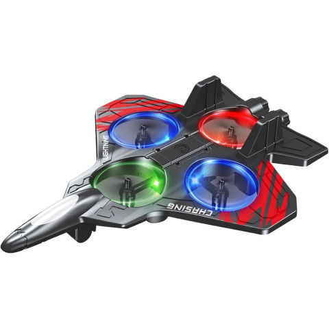 TeoMarket - Jucarie Interactiva, Flippy, Aeronava de Lupta, din EVA, cu Telecomanda, Incarcare USB, +14 Ani, 25.5 x 18 x 5.2 cm, Negru-Rosu