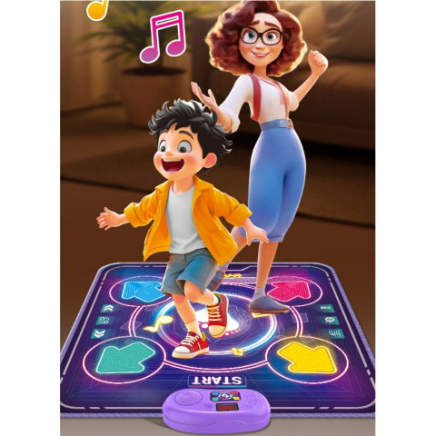 TeoMarket - Jucarie Interactiva, Flippy, Covor Muzical de Dans, 4-6 Ani, Bluetooth, 4 Moduri, 90 x 90 cm, Mov