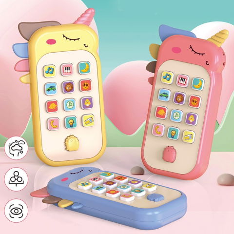 Jucarii interactive - Jucarie Interactiva, Flippy, Telefon Inteligent, Model Unicorn, Functii Educative, Muzicale si Voce, 4-6 ani, 19 x 11.5 cm, din Plastic, Galben