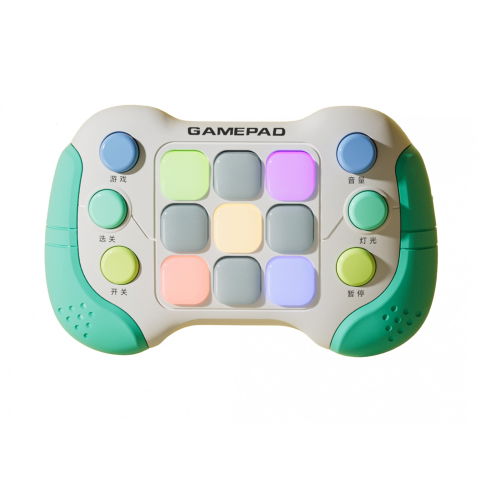 Console - Jucarie Interactiva Flippy, Tip Consola Pop It, 6 butoane functionale, 5 Moduri de Joc, 600 Niveluri, + 3 ani, Verde/Gri