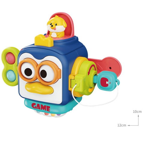 TeoMarket - Jucarie interactiva Montessori, Flippy, Jucarie pentru Bebelusi, Model Pinguin Ocupat, din Plastic rezistent, Varsta 18+ luni, 13 x 11 x 11 cm, Albastru/Multicolor