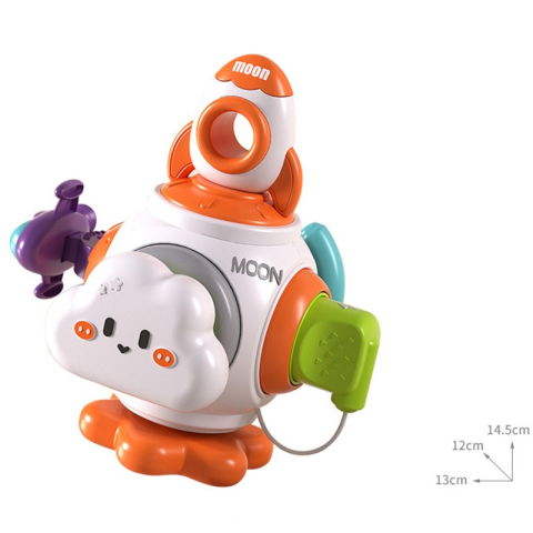 TeoMarket - Jucarie interactiva Montessori, Flippy, Jucarie pentru Bebelusi, Model Racheta Spatiala, din Plastic rezistent, Varsta 18+ luni, 15 x 13 x 12 cm, Alb/Portocaliu