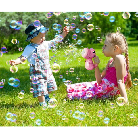 25 - 50 LEI - Jucarie Interactiva pentru Baloane de Sapun, Flippy, Sunete si Lumini, Model Dinozaur, cu 8 Orificii, 15 x 8.5 x 18.5, Roz