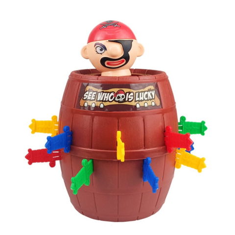 TeoMarket - Jucarie interactiva Pirat Saltaret, Flippy, Joc de Grup/Familie, 16 sabii + 1 Pirat, 15.5 x 15.5 x 23 cm Rosu/Maro