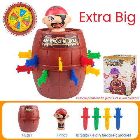 TeoMarket - Jucarie interactiva Pirat Saltaret, Flippy, Joc de Grup/Familie, 16 sabii + 1 Pirat, 15.5 x 15.5 x 23 cm Rosu/Maro