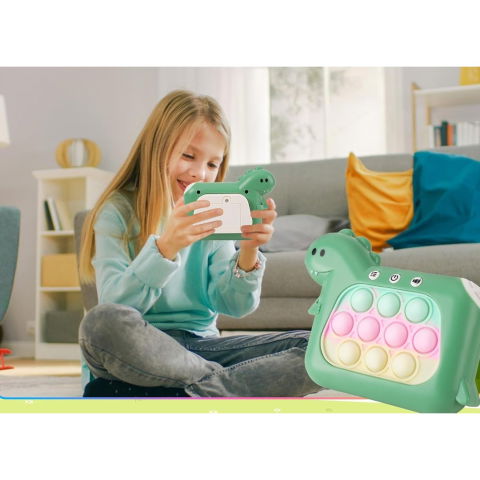 Best deals - Jucarie Interactiva Pop It Whack A Mole, Flippy, Tip Consola, Anti-Stres, 4 Moduri de Joc, din ABS si Silicon, +3 Ani, Model Dinozaur, Verde