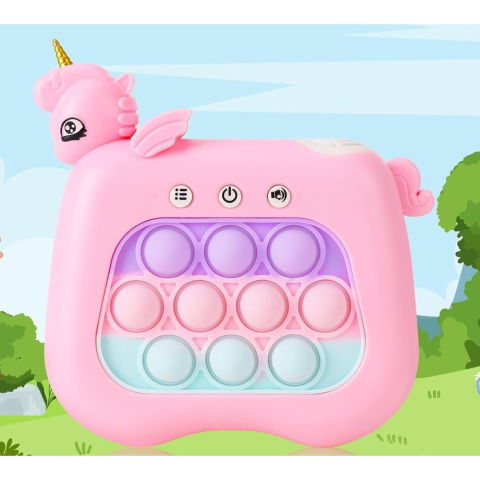 Best deals - Jucarie Interactiva Pop It Whack A Mole, Flippy, Tip Consola, Anti-Stres, 4 Moduri de Joc, din ABS si Silicon, +3 Ani, Model Unicorn, Roz