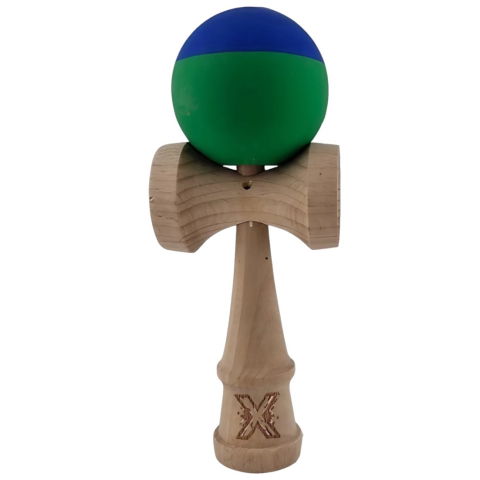 50 - 100 LEI - Jucarie Kendama X Originala, Profesionala, Flippy, din Lemn, Rubber Grip, 18 cm, Albastru/Verde
