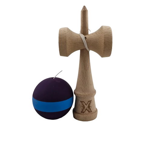 50 - 100 LEI - Jucarie Kendama X Originala, Profesionala, Flippy, din Lemn, Rubber Grip, 18 cm, Mov/Albastru