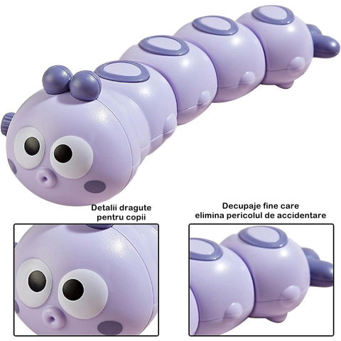 Best deals - Jucarie mecanica pentru copii Flippy, omida haioasa, cu cheita, distractiva, se taraste, se misca, 15 x 4 cm, mov