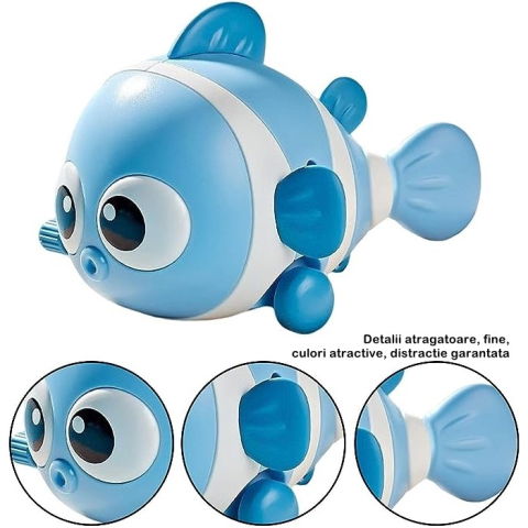 Best deals - Jucarie mecanica pentru copii Flippy, pestisor haios, cu cheita, distractiv, se taraste, se misca, 11 x 9 x 7.5 cm cm, albastru