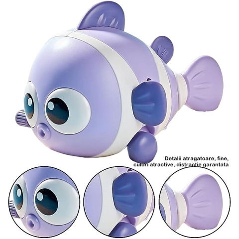 Best deals - Jucarie mecanica pentru copii Flippy, pestisor haios, cu cheita, distractiv, se taraste, se misca, 11 x 9 x 7.5 cm cm, mov