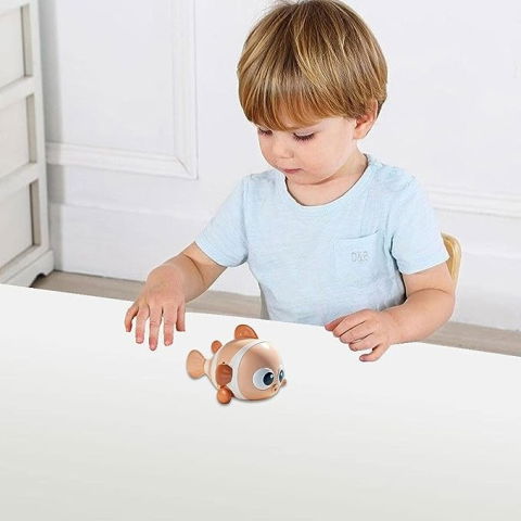 Best deals - Jucarie mecanica pentru copii Flippy, pestisor haios, cu cheita, distractiv, se taraste, se misca, 11 x 9 x 7.5 cm cm, portocaliu