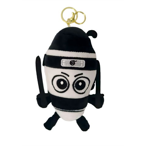 25 - 50 LEI - Jucarie Moale de Plus de Tip Breloc, Flippy, Model Italian Brainrot Ninja Spadellini Silenzioso, 16 x 10 cm, Negru Alb