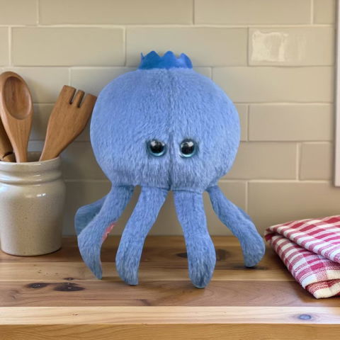 Jucarii de Plus Brainrot - Jucarie Moale de Plus Italian Brainrot, Flippy, cu Agatatoare, Model Blueberrini Octopussini, Jucarie Moale pentru Copii, 13 x 22 cm, Albastru/Roz