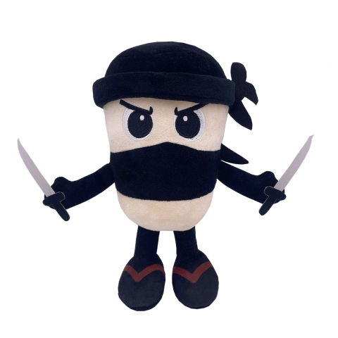 Jucarii de Plus Brainrot - Jucarie Moale de Plus Italian Brainrot, Flippy, cu Agatatoare, Model Ninjolino Tagliaspada, Jucarie Moale pentru Copii, 35 x 17 cm, Albastru inchis