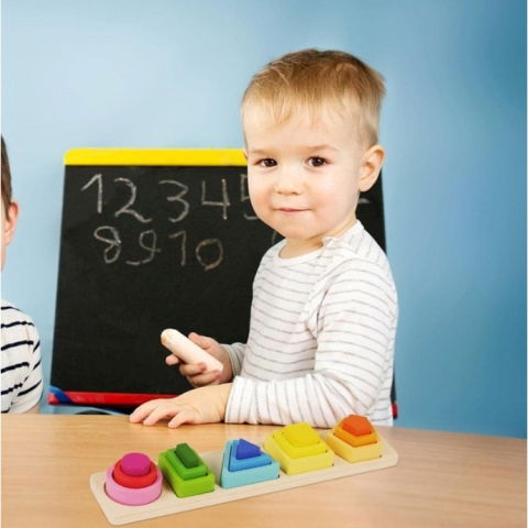 10 - 25 LEI - Jucarie Montessori de Sortat, Flippy, din Lemn, Tip Puzzle, cu 5 Forme Asimetrice, 15 Piese, Educativa, Interactiva, Creativa, Materiale Non Toxice, +2 Ani, Multicolor