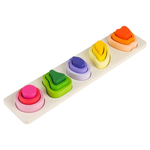 Best deals - Jucarie Montessori din Lemn, Flippy, Tip Puzzle, cu 5 Forme Asimetrice, 15 Piese, Model Fructe, Educativa, Interactiva, Creativa, Materiale Non Toxice, +2 Ani, 29x6.5 cm, Multicolor