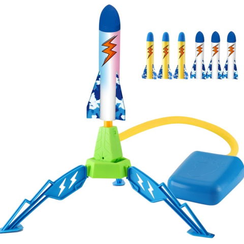 50 - 100 LEI - Jucarie pentru Copii, Flippy, Lansator de Rachete cu Piciorul, un Singur Lansator, 6 Rachete Fara Lumini, 40.5 cm Inaltime, Multicolor