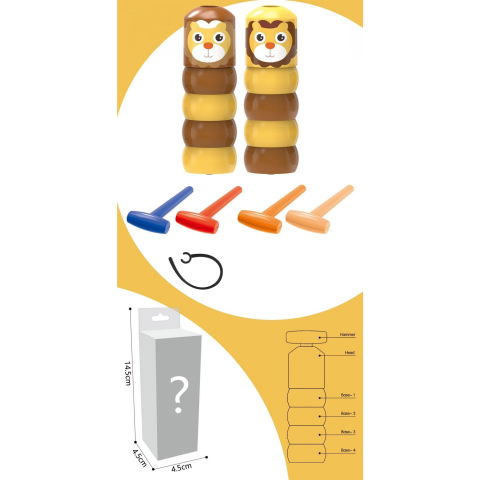 Import - Jucarie Pentru Copii, Flippy, Leu Indestructibil, 6 Piese Demontabile, +3 Ani, Maro/Galben