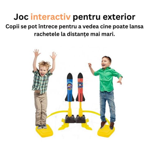 Jucarii interactive - Jucarie pentru copii, lansator rachete cu piciorul, doua lansatoare, 6 rachete, fara lumina