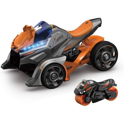 Import - Jucarie pentru copii, masina cu extensie de motocicleta 2 in 1, portocalie