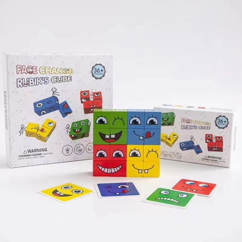 Jucarii din lemn - Jucarie pentru copii montessori Flippy, cub din lemn, asamblare fete, 64 de carti distractive, pentru baieti si fete, varsta +3 ani, educativ, multicolor