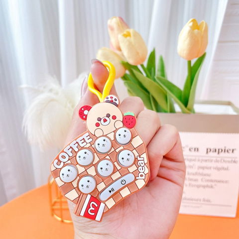 Best deals - Jucarie pentru copii portabila Flippy, joc Gopher, cu lumini si muzica, tip breloc, model ursulet, material silicon si ABS, maro