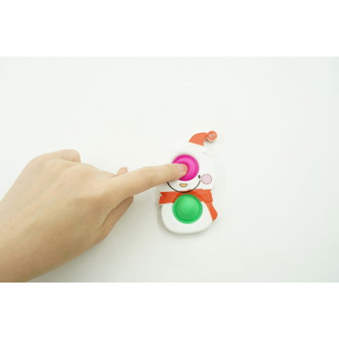 TeoMarket - Jucarie senzoriala antistres, Simple Dimple, Breloc cu 2 bulinute, Om de zapada, Multicolor