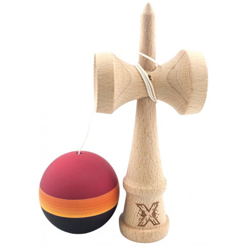 50 - 100 LEI - Kendama Originala X, Profesionala, Flippy, Rubber Grip, din Lemn, 18 cm, Rosu/Galben/Negru