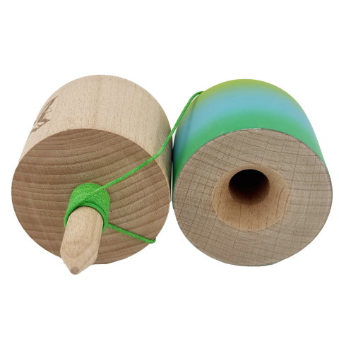 Import - Kendama Pill X Originala, Flippy, Profesionala Model Rubber Grip Pilula, din Lemn, Varsta 9+, Ata 62/65 cm, 11 x 5 x 5 cm, Gradient Galben/Albastru/Verde