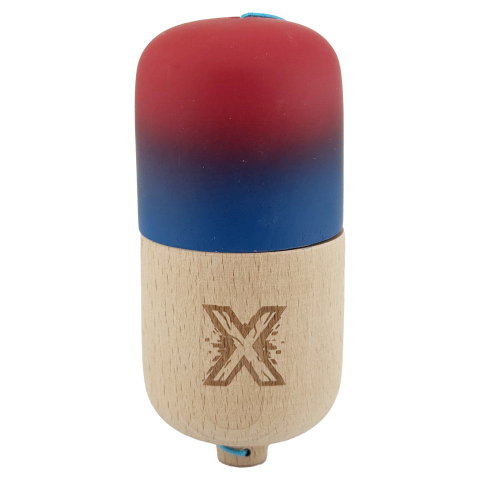 Import - Kendama Pill X Originala, Flippy, Profesionala Model Rubber Grip Pilula, din Lemn, Varsta 9+, Ata 62/65 cm, 11 x 5 x 5 cm, Gradient Rosu/Albastru