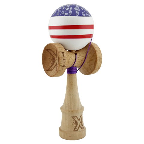 TeoMarket - Kendama X CHICANOS Originala, Profesionala, Flippy, Big Cups V2, Super Sticky cu Cupe Mari, Rulment Metalic, din lemn 18 cm, Ata 55 cm, Violet/Alb