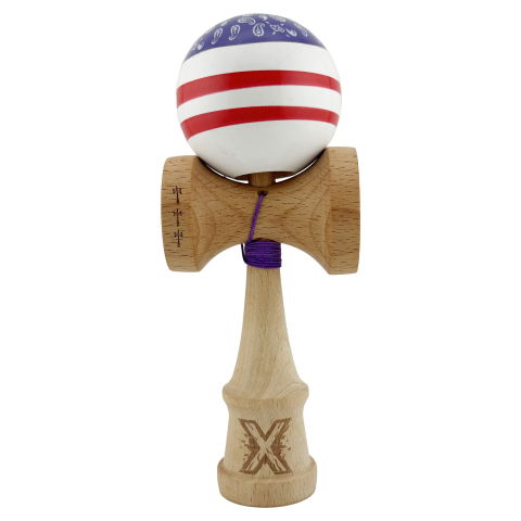 TeoMarket - Kendama X CHICANOS Originala, Profesionala, Flippy, Big Cups V2, Super Sticky cu Cupe Mari, Rulment Metalic, din lemn 18 cm, Ata 55 cm, Violet/Alb