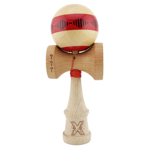 TeoMarket - Kendama X FREQUENCY Originala, Profesionala, Flippy, Big Cups V2, Super Sticky cu Cupe Mari, Rulment Metalic, din lemn 18 cm, Ata 55 cm, Rosu/Maro