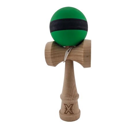 50 - 100 LEI - Kendama X Originala, Profesionala, Flippy, 18 cm, din Lemn, Rubber Grip, Negru/Verde