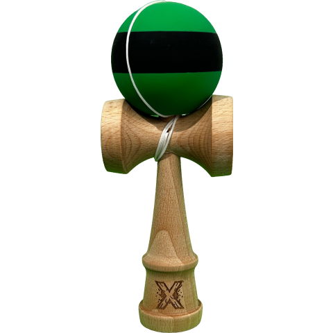 50 - 100 LEI - Kendama X Originala, Profesionala, Flippy, 18 cm, din Lemn, Rubber Grip, Negru/Verde