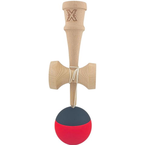 50 - 100 LEI - Kendama X Originala, Profesionala, Flippy, 18 cm, din Lemn, Rubber Grip, Rosu/Negru
