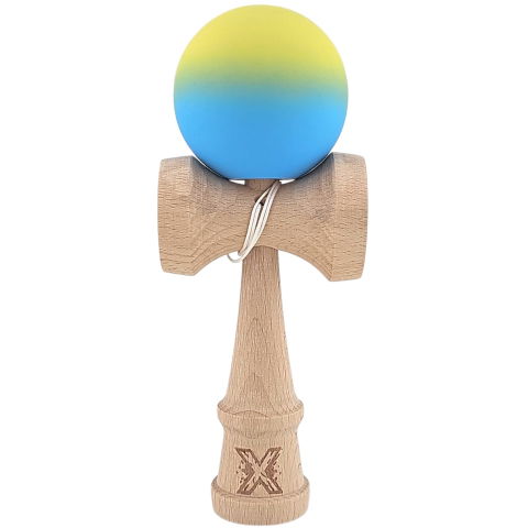 50 - 100 LEI - Kendama X Originala, Profesionala, Flippy, 18 cm, Profesionala, +9 Ani, din Lemn, Gradient Galben/Albastru