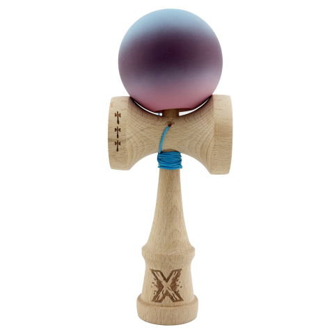 TeoMarket - Kendama X Originala, Profesionala, Flippy, Big Cups V2, Rubber Grip cu Cupe Mari, Rulment Metalic cu Ata 55 cm, Gradient Albastru/Mov/Roz