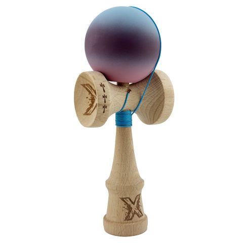 TeoMarket - Kendama X Originala, Profesionala, Flippy, Big Cups V2, Rubber Grip cu Cupe Mari, Rulment Metalic cu Ata 55 cm, Gradient Albastru/Mov/Roz