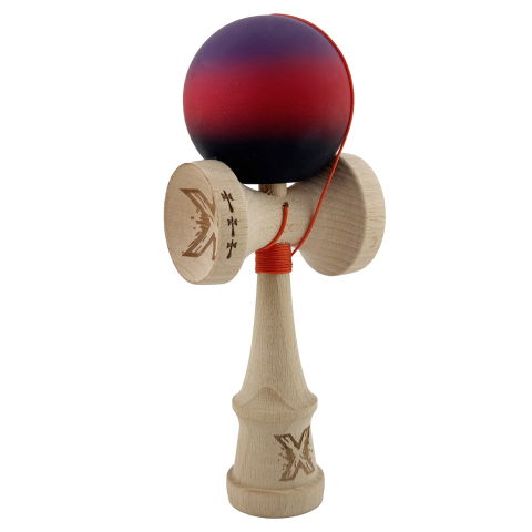 TeoMarket - Kendama X Originala, Profesionala, Flippy, Big Cups V2, Rubber Grip cu Cupe Mari, Rulment Metalic cu Ata 55 cm, Mov/Rosu/Negru