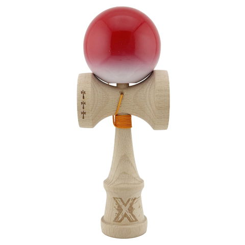 TeoMarket - Kendama X Originala, Profesionala, Flippy, Big Cups V2, Super Sticky cu Cupe Mari, din lemn 18 cm, Rulment Metalic cu Ata 55 cm, Gradient Rosu/Alb