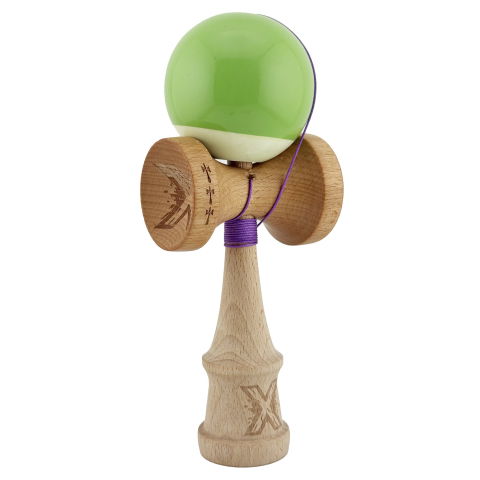 TeoMarket - Kendama X Originala, Profesionala, Flippy, Big Cups V2, Super Sticky cu Cupe Mari, din lemn 18 cm, Rulment Metalic cu Ata 55 cm, Verde deschis/Alb